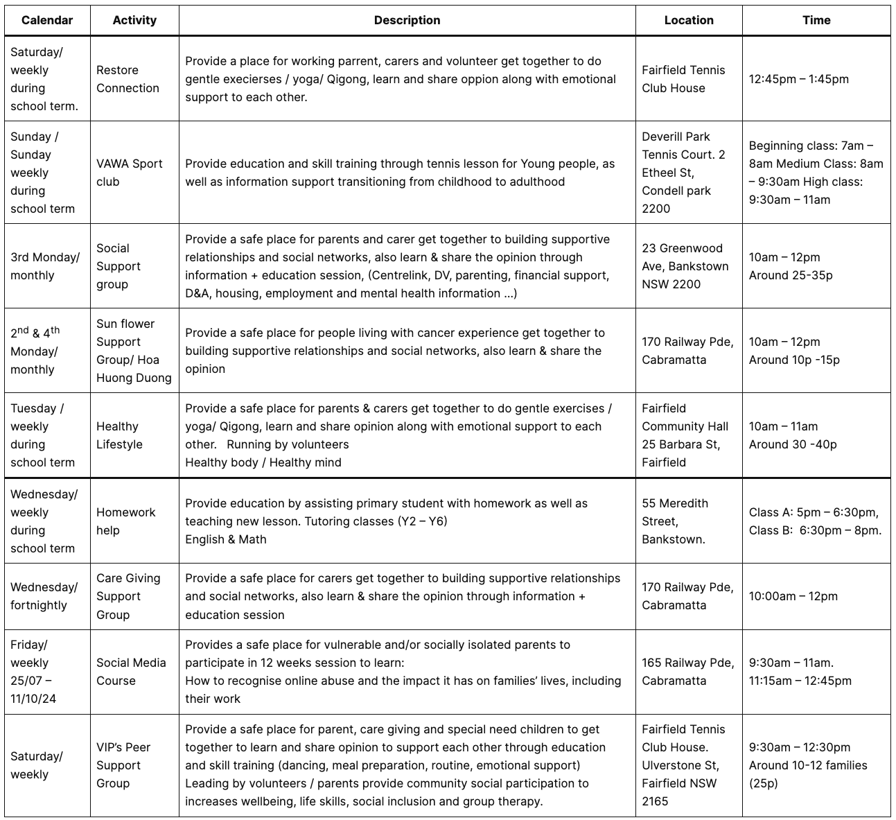 VAWA Activities Calendar Jan- Jun 2024